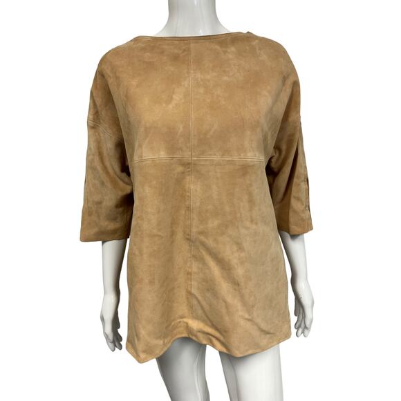 Chloé Tops - CHLOE Beige 100% Lambskin Suede Paneled 3/4 Sleeve Boat Neck Jacket Top 36 US 4